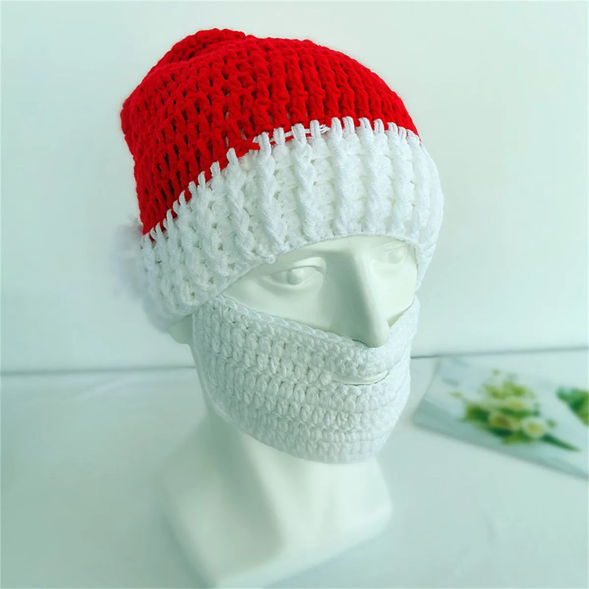 Santa's Hat Beanie Winter Soft Warm Hand Knitted Cap Christmas Bearded Hat for Men