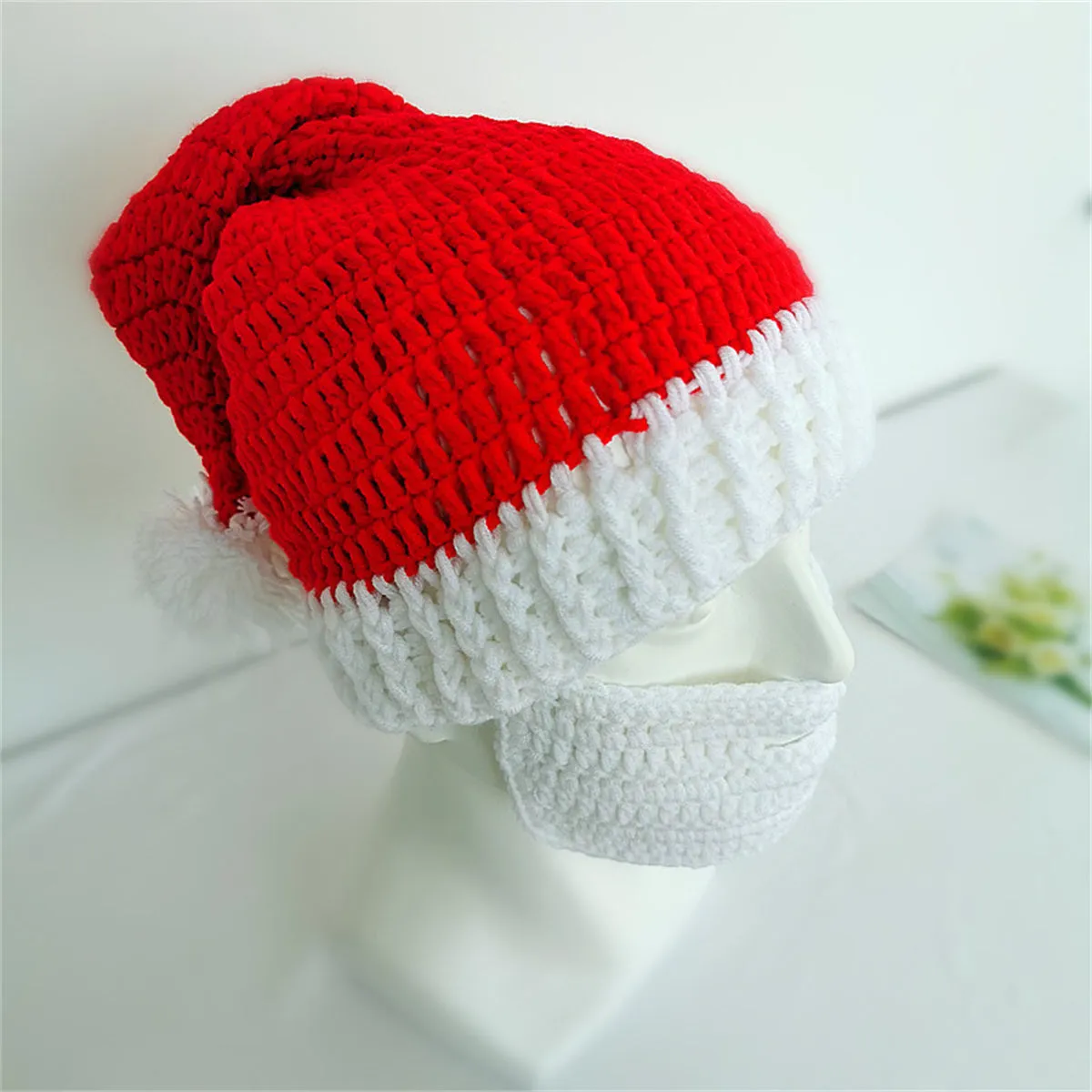 Santa's Hat Beanie Winter Soft Warm Hand Knitted Cap Christmas Bearded Hat for Men