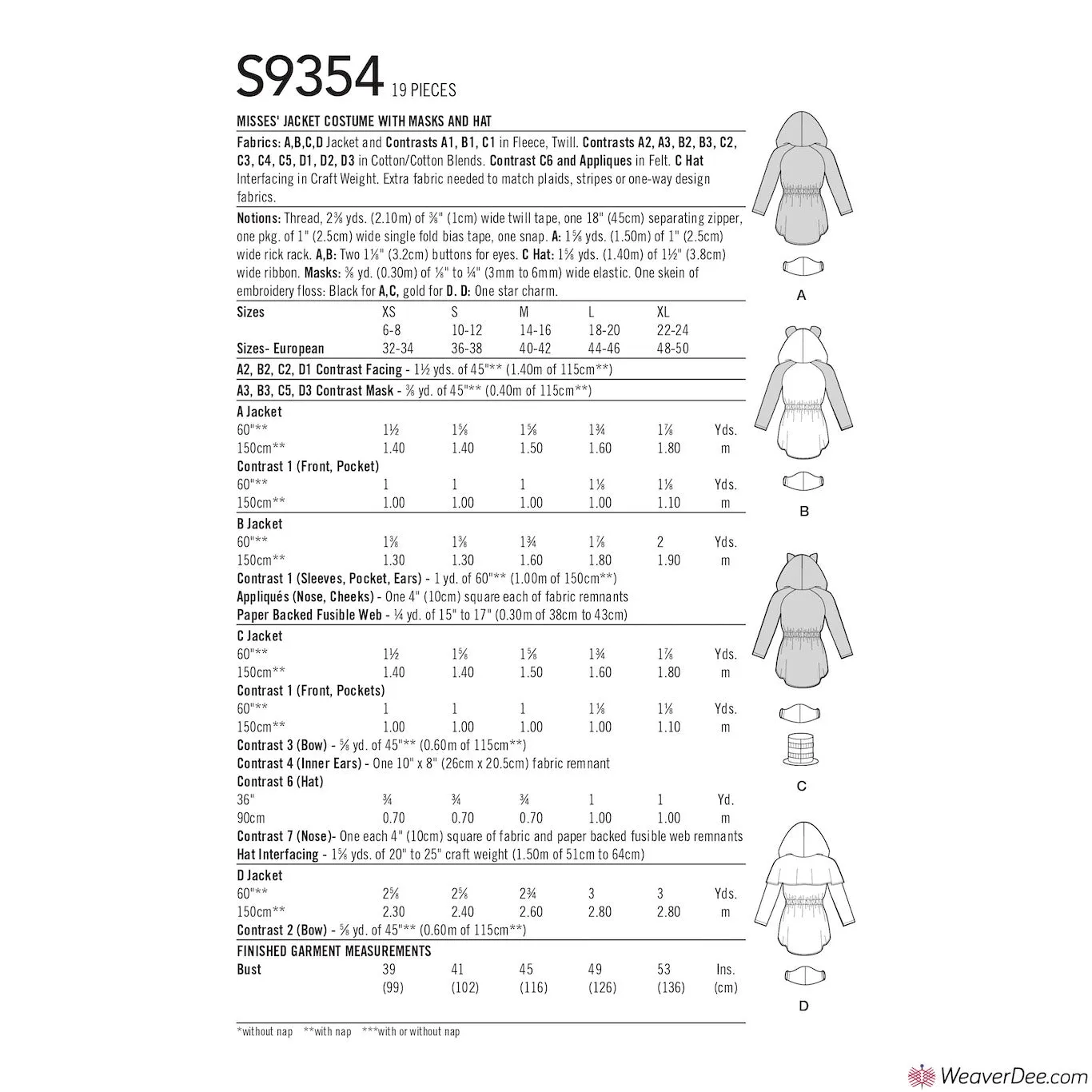 Simplicity Pattern S9354 Misses' Costumes - Shark, Panda, Cat, Fairy Godmother