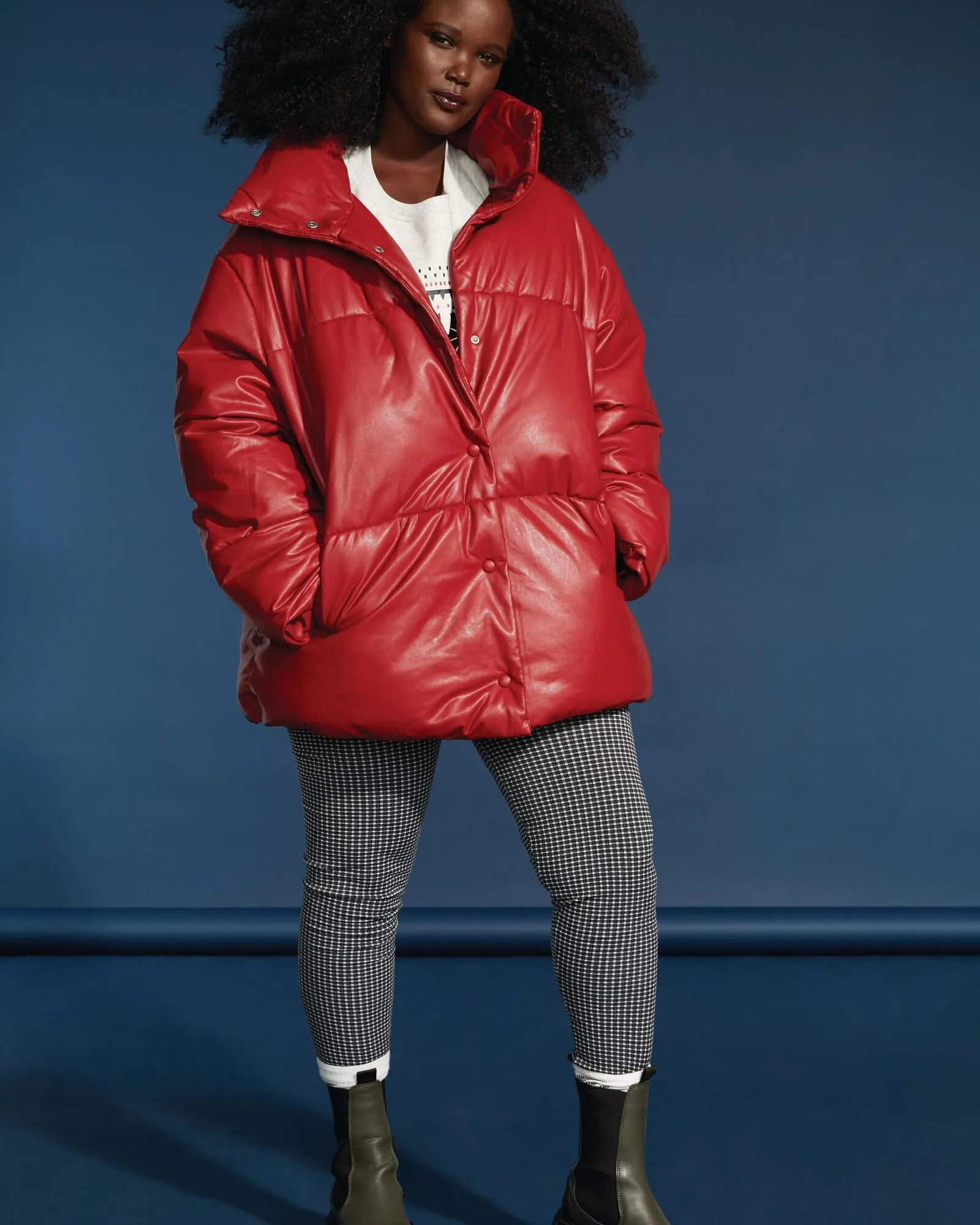 Terri Vegan Leather Puffer Jacket | Red