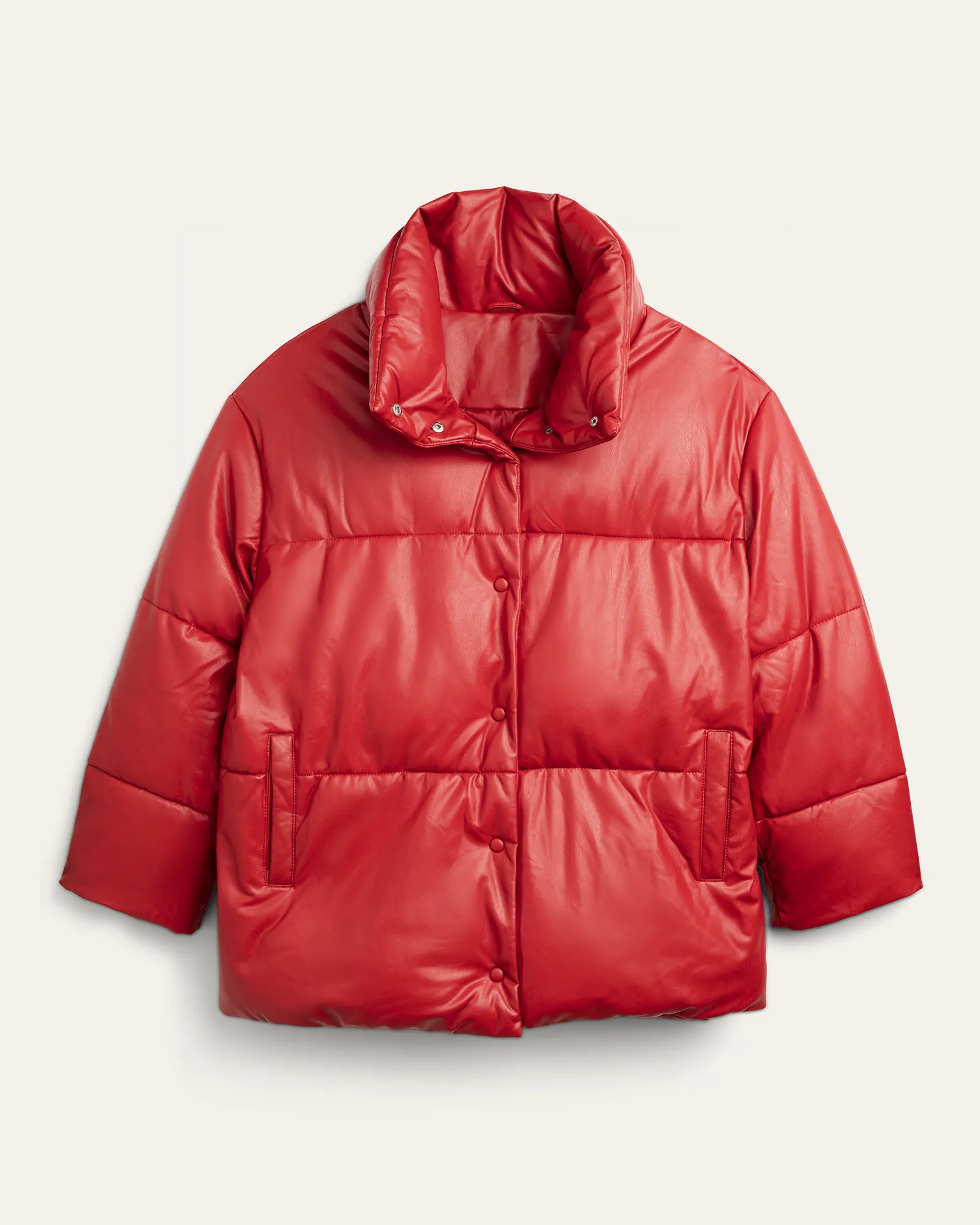 Terri Vegan Leather Puffer Jacket | Red
