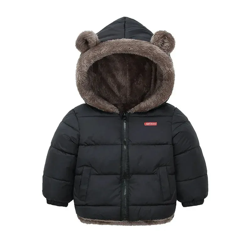 Trendy Kids' Bear Ear Puffer Jacket for Fall & Winter