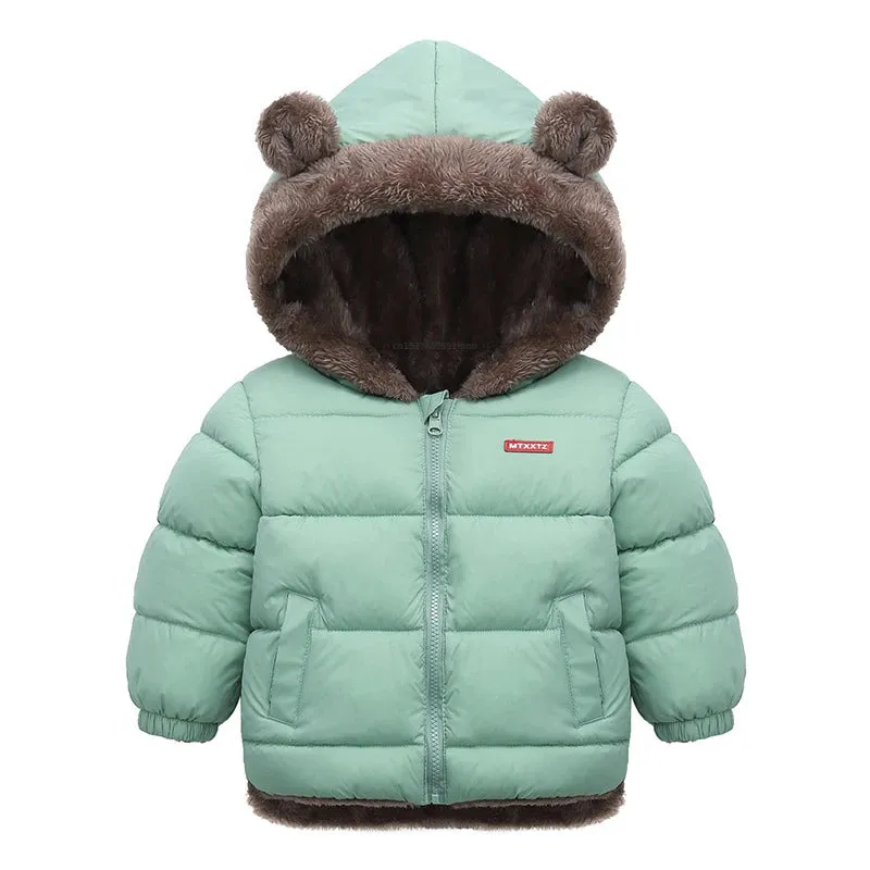 Trendy Kids' Bear Ear Puffer Jacket for Fall & Winter