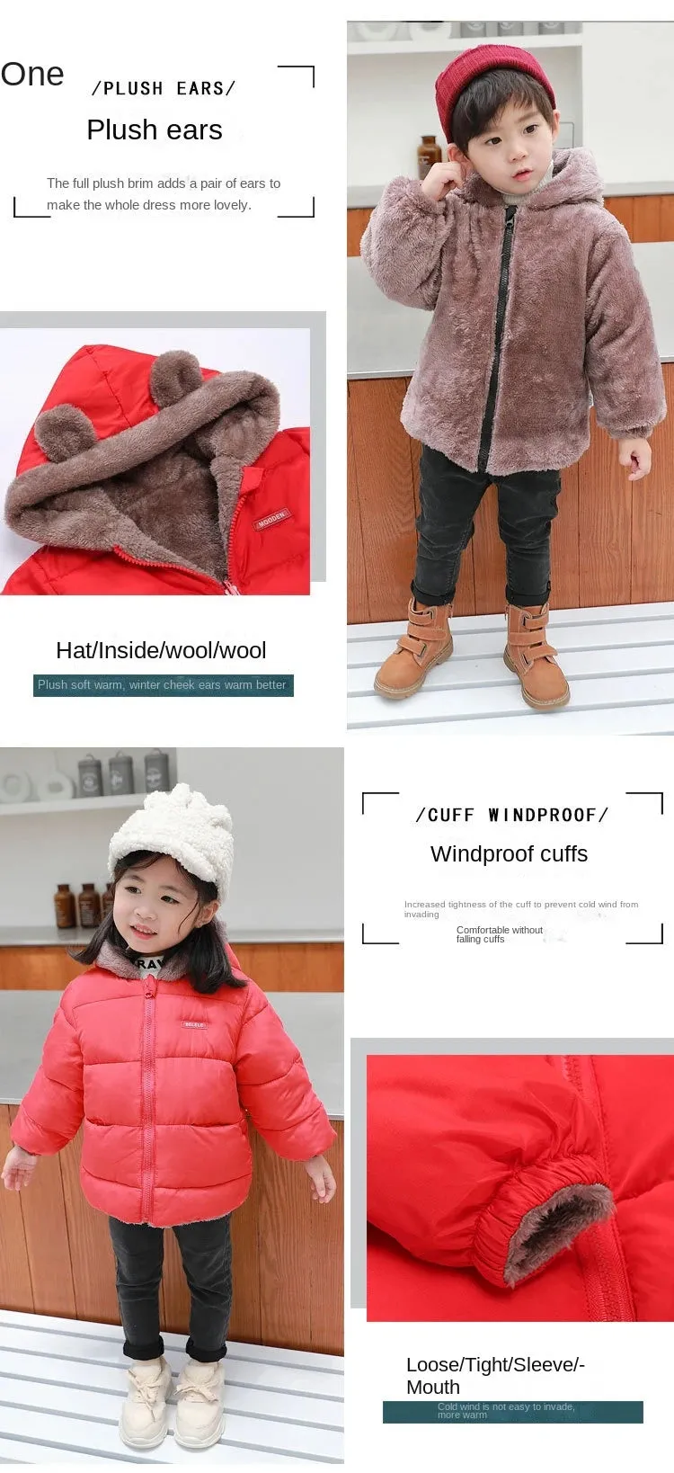 Trendy Kids' Bear Ear Puffer Jacket for Fall & Winter