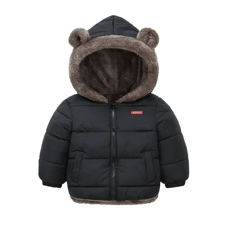 Trendy Kids' Bear Ear Puffer Jacket for Fall & Winter