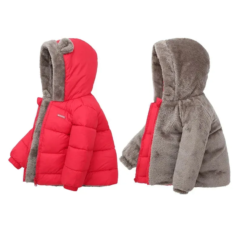 Trendy Kids' Bear Ear Puffer Jacket for Fall & Winter