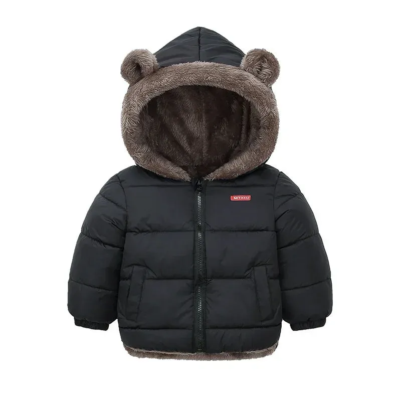 Trendy Kids' Bear Ear Puffer Jacket for Fall & Winter