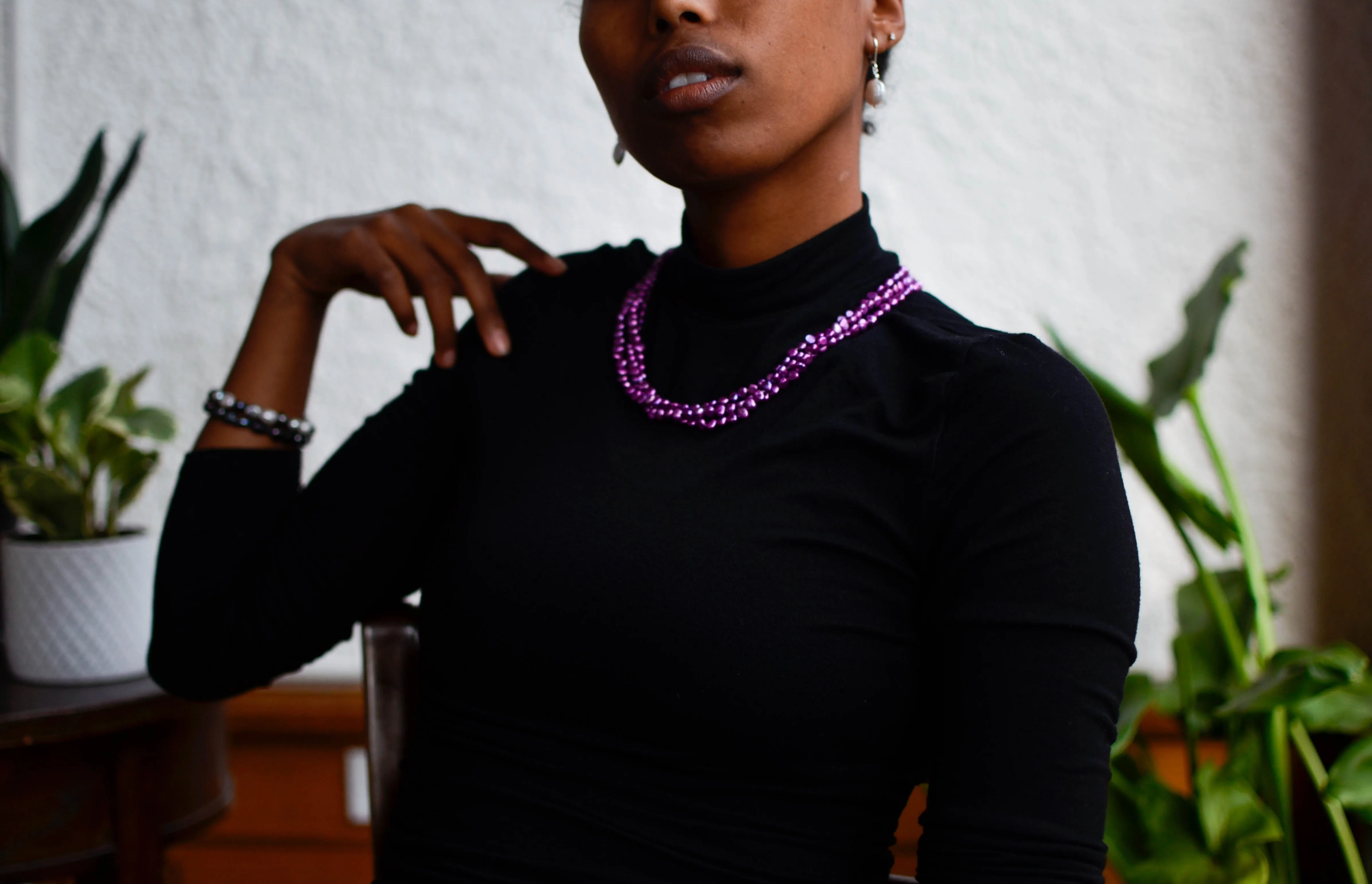 Triple Strand Magenta Baroque Pearl Necklace