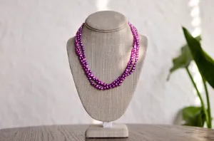 Triple Strand Magenta Baroque Pearl Necklace