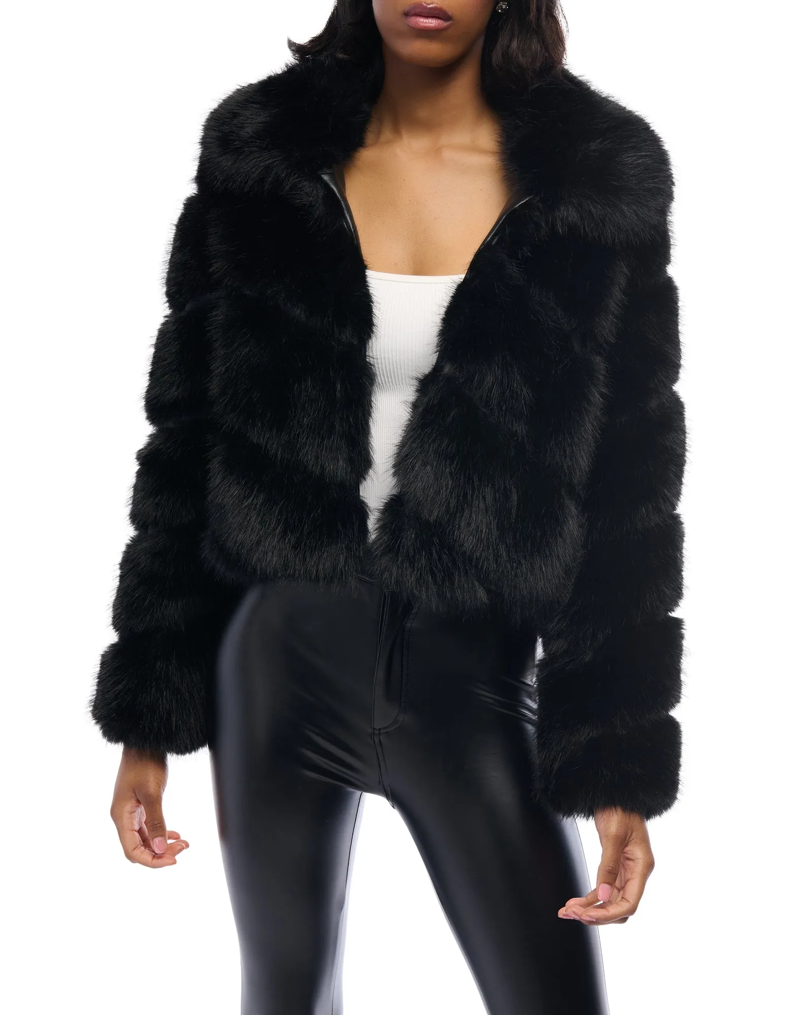 TUMI-BLK FAUX FUR JACKET