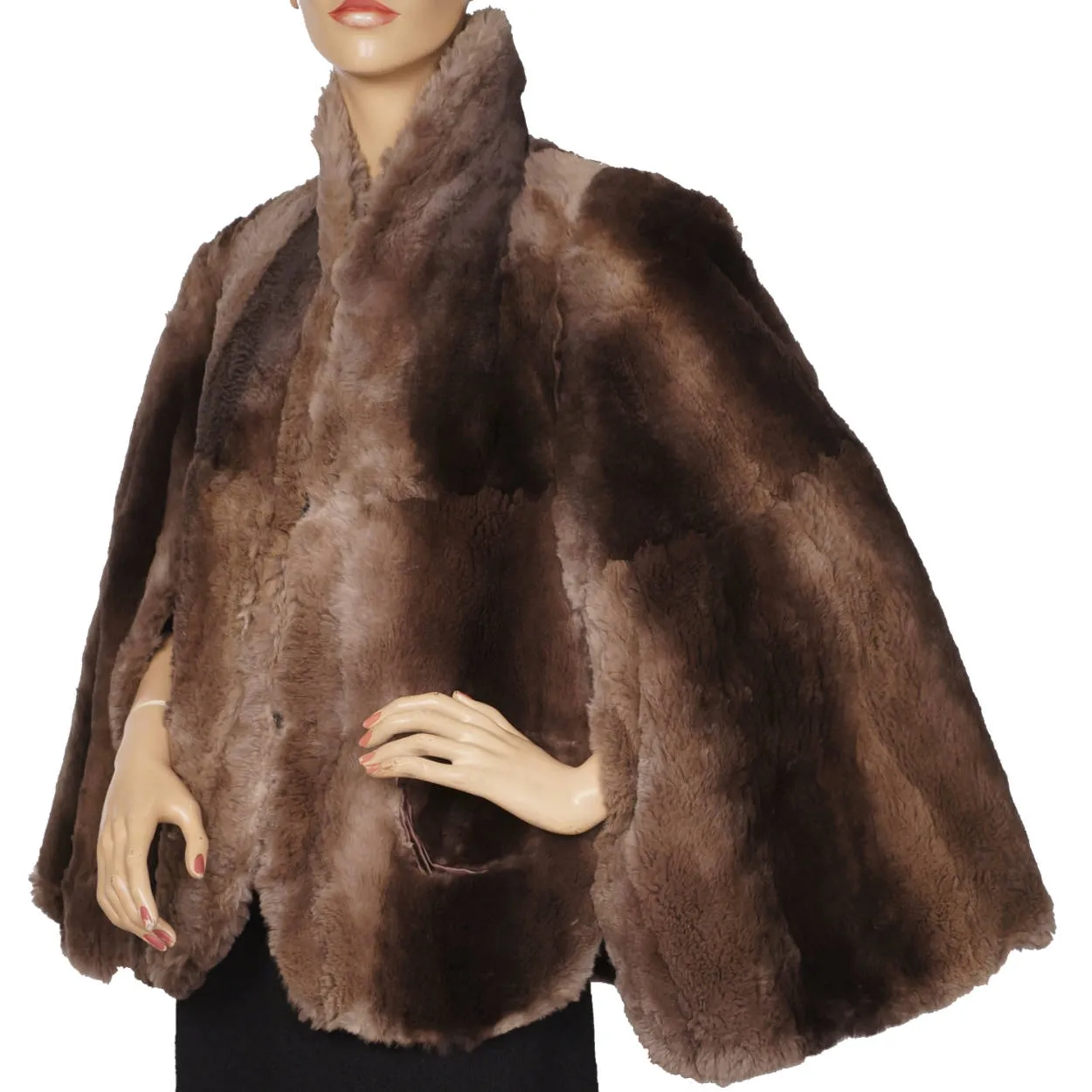 Vintage 1940s Sheared Beaver Fur Cape Size M