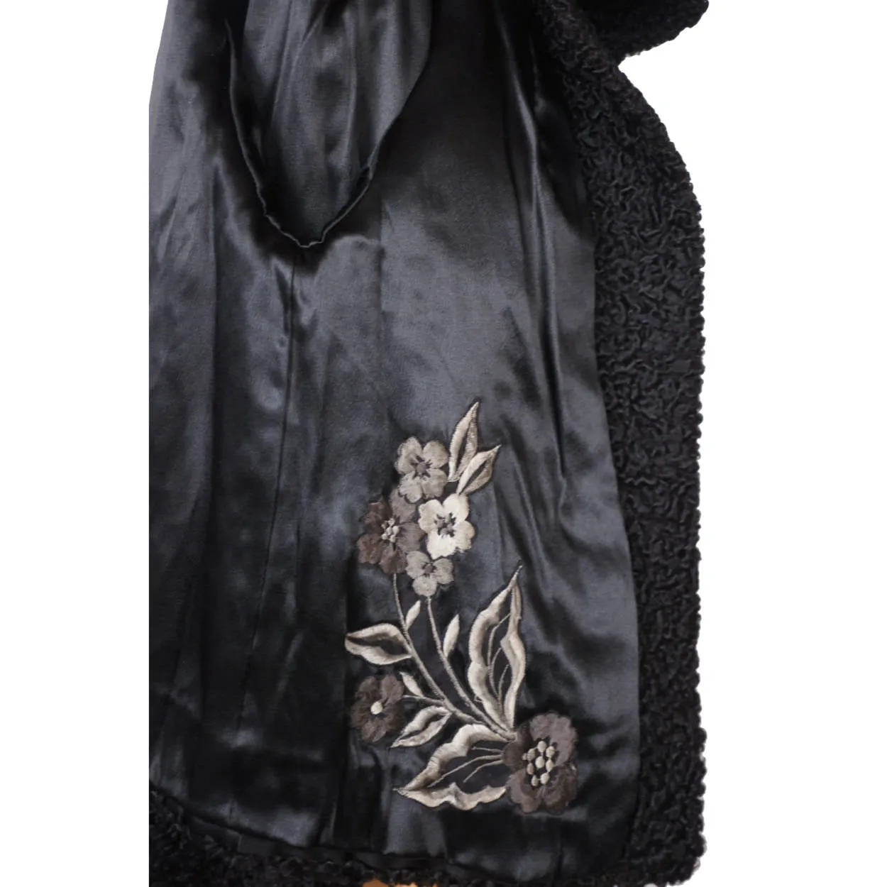 Vintage Schiaparelli Paris Black Curly Lamb Fur Jacket 1950s Glamour