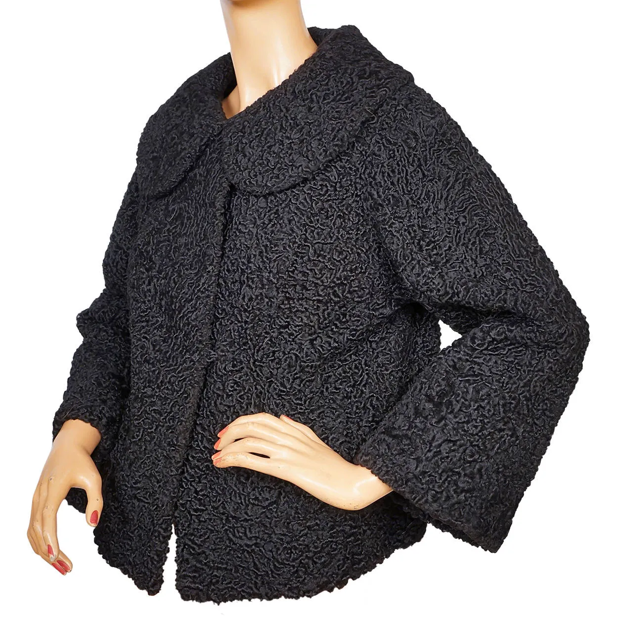 Vintage Schiaparelli Paris Black Curly Lamb Fur Jacket 1950s Glamour