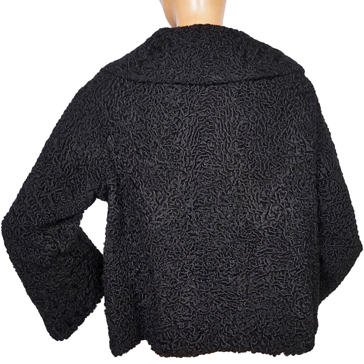 Vintage Schiaparelli Paris Black Curly Lamb Fur Jacket 1950s Glamour