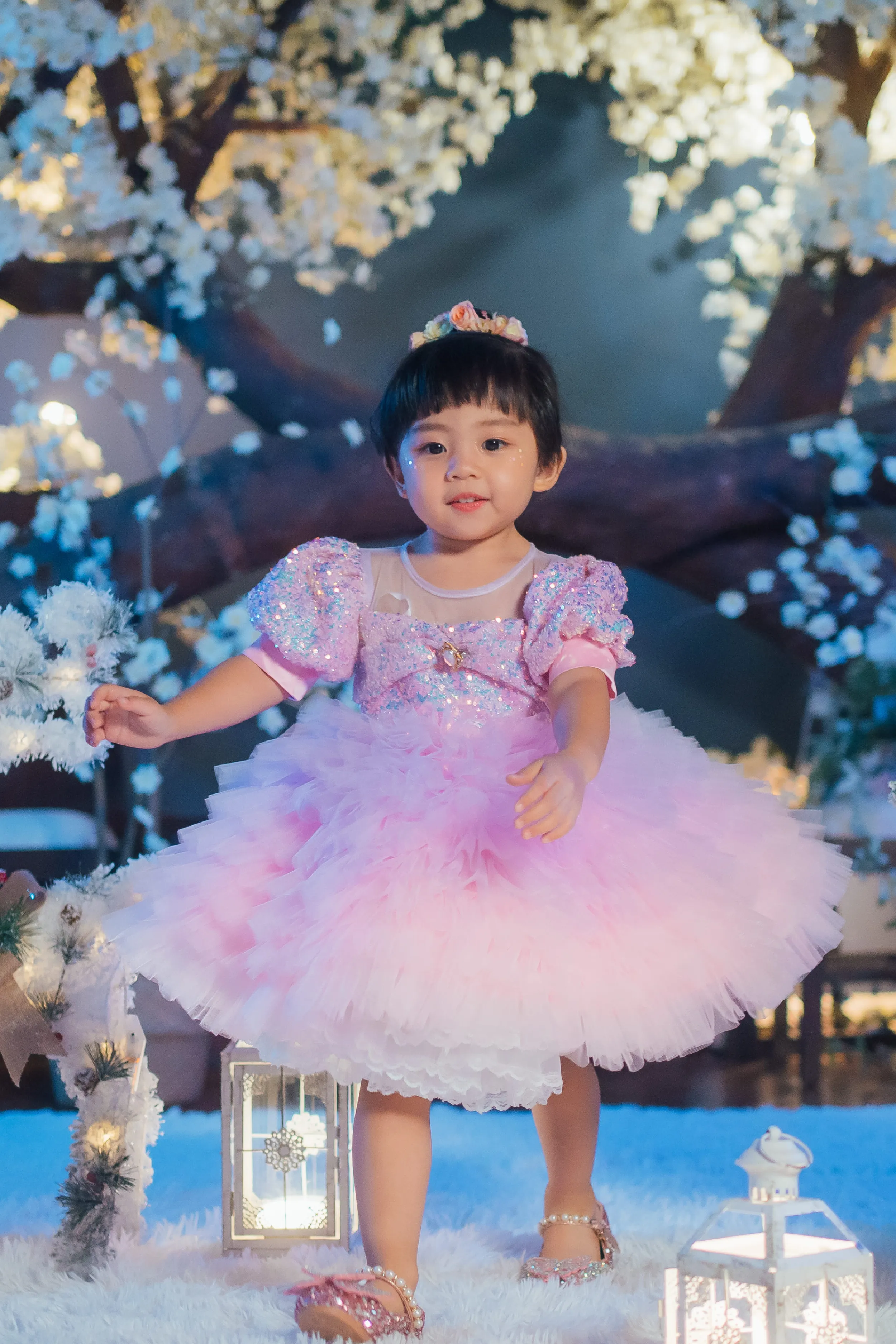 White Sugar Plum Fairy Ombre Tulle Dress