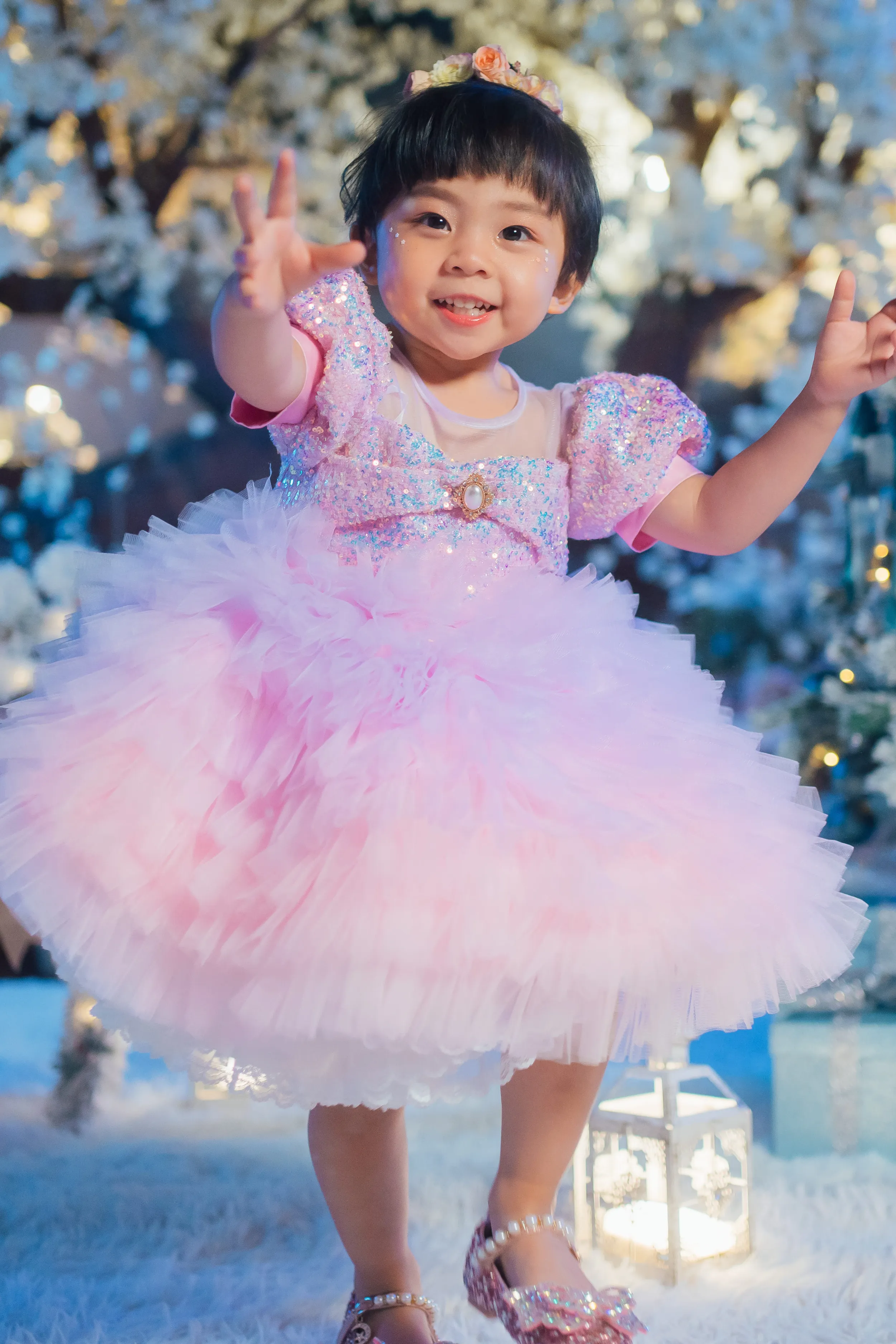 White Sugar Plum Fairy Ombre Tulle Dress