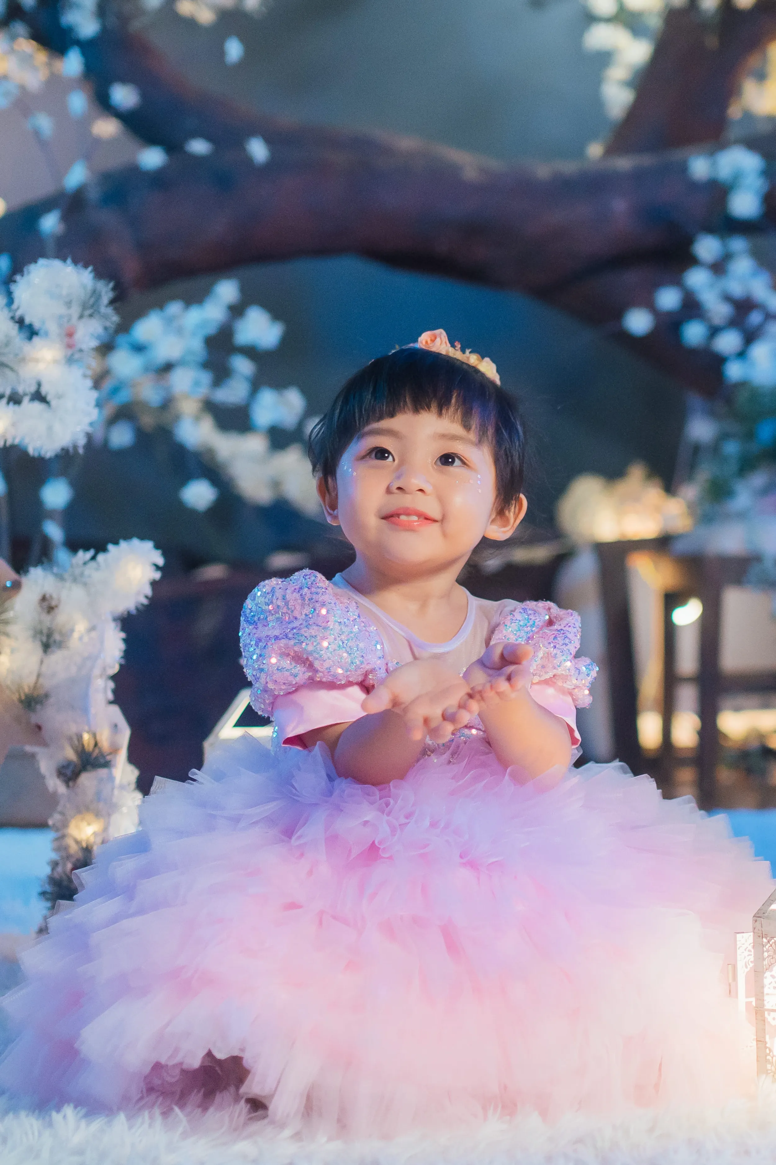 White Sugar Plum Fairy Ombre Tulle Dress
