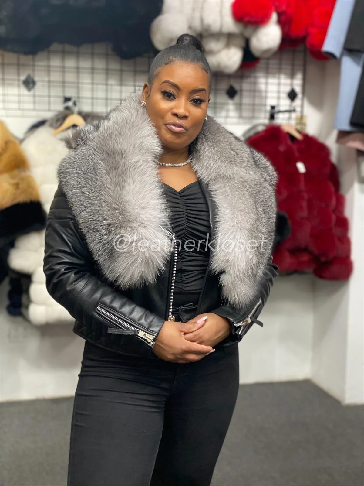 Women's Jay Biker Full Fox Fur [Silver Fur]