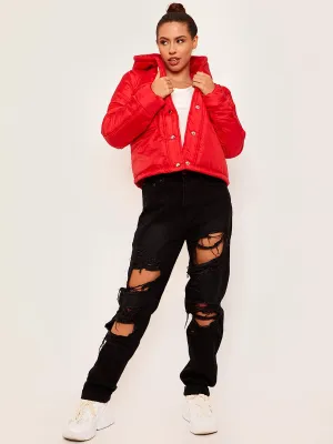 Zarra Hooded Padded Puffer Jacket In Red