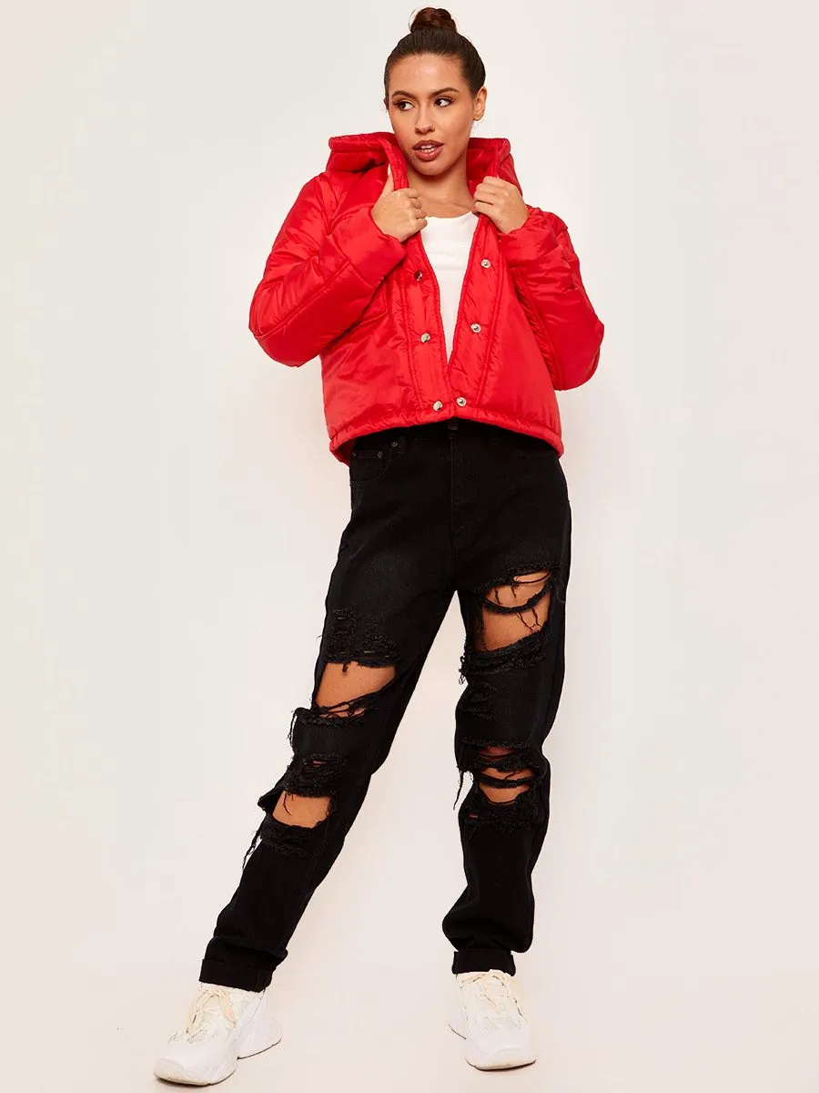 Zarra Hooded Padded Puffer Jacket In Red