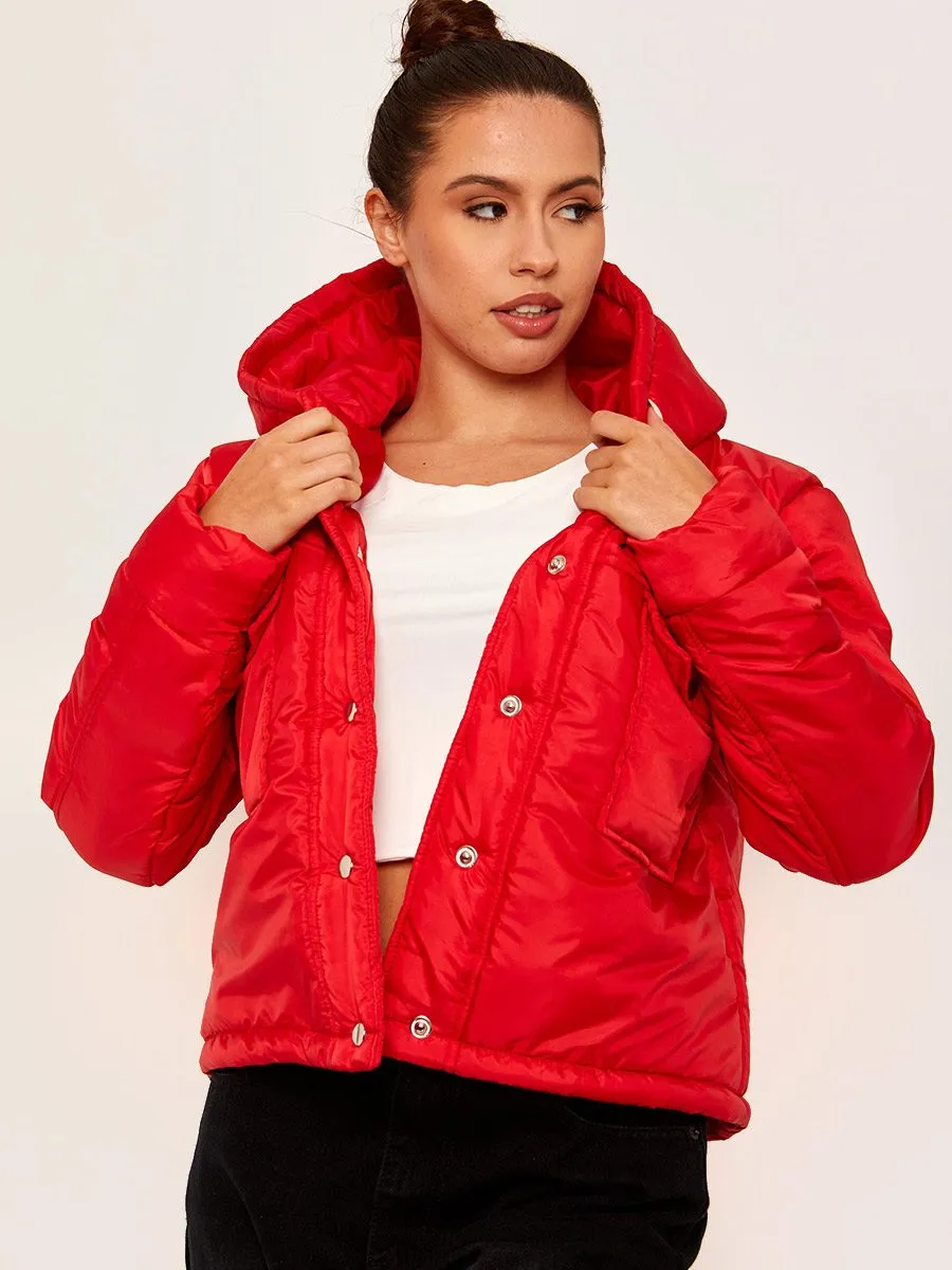 Zarra Hooded Padded Puffer Jacket In Red